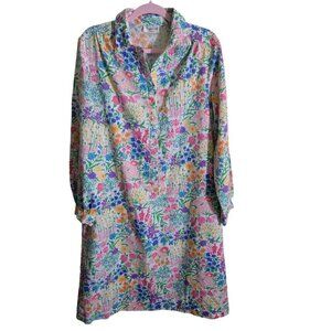 Vintage 80s Margaret Smith Cotton Blend Floral Long Sleeve Shirt Dress Size M